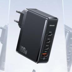 USAMS - USAMS Väggladdare 3xUSB-C+1xUSB GaN 100W T50 PD (US-CC163) – Svart