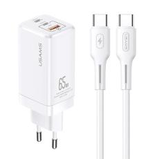 USAMS - USAMS Väggladdare MT T33 GaN 65W USB-C/USB-C kabel MTXLOGTC02 - Vit
