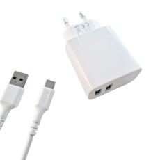 GEAR - GEAR Laddare 220V 2xUSB 3.4A Vit USB-C 2.0 Kabel 1m