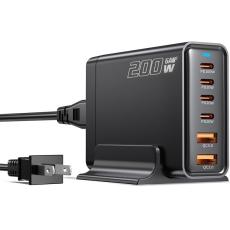 OEM - 200W GaN Skrivbordsladdare 3C+3A 6-portars 100W Typ-C Laddstation - Svart