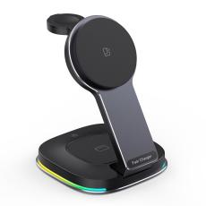 OEM - 3-i-1 Fällbar Magnetisk Trådlös Laddare Dock - Svart