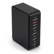 OEM - QC3.0 PD 20W Snabbladdningsstation 5 USB + 1 Type-C - Svart