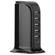 OEM - 40W Multi-Port Laddare Typ-C + 5 USB-A Snabbladdningsstation - Svart