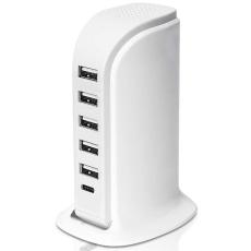 OEM - 40W Multi-Port Laddare Type-C + 5 USB-A Snabbladdningsstation - Vit