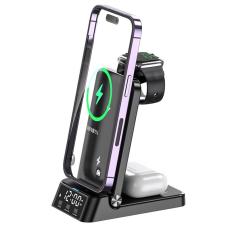 OEM - 4-i-1 15W Trådlös Laddare Fällbar Mobilställning Svart