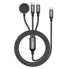 OEM - AWEI W23 1,2m Type-C till Type-C + iP + Trådlös laddare för Apple Watch - Svart