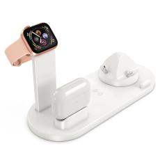 OEM - B-07A 6-i-1 Trådlös Laddare 10W med Ställ och Kabel - Vit