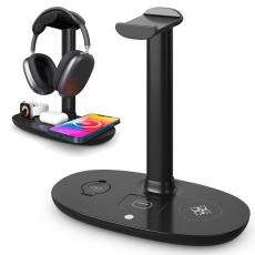 OEM - 4-i-1 Trådlös Laddare med Hörlursställ QC 3.0 för Smartphones/Smarwatch