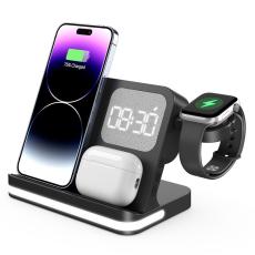 OEM - B-22 3-i-1 Tr&aring;dl&ouml;s Laddare 15W f&ouml;r iPhone, Apple Watch, AirPods - Svart