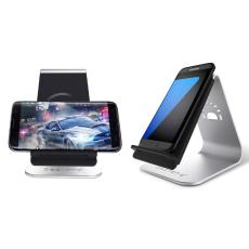 OEM - BESTAND Trådlös laddare 2-spole Ställ för alla Qi-enheter - Silver