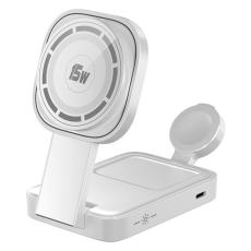 OEM - 3-i-1 Fällbar Laddningsställ för Telefon, Klocka, Hörlurar 15W - Vit