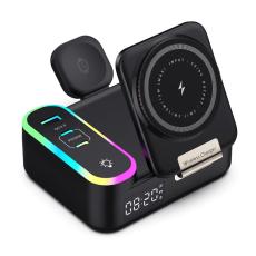 OEM - CYJ-12 15W Fällbar Trådlös Laddare med Magnet och Digital Klocka - Svart