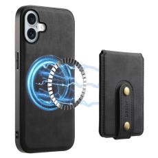 DENIOR - DENIOR D14 iPhone 16 Fodral Kickstand Korthållare Äkta Läder Svart