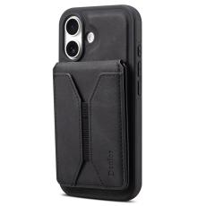 DENIOR - DENIOR D18 iPhone 16 Plus Fodral Ring Ställ Läder PC TPU Svart