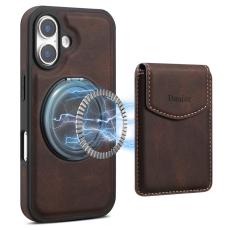 DENIOR - DENIOR D20 iPhone 16 Plus Fodral Avtagbar Kortväska Läder+PC+TPU Brun