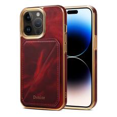 DENIOR - DENIOR iPhone 14 Pro Skal i äkta läder med kortfack - Röd