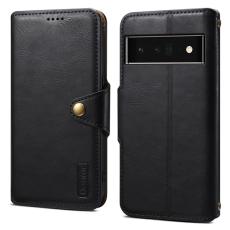 DENIOR - DENIOR Google Pixel 6 Pro Fodral Äkta läder Stativ Stöttålig - Svart