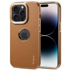 DENIOR - DENIOR iPhone 14 Pro Fodral Electropläterad Kalvskinn Khaki