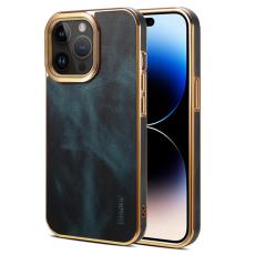 DENIOR - DENIOR iPhone 14 Pro Skal Äkta Läder + PU Läder + PC - Blå