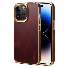 DENIOR - DENIOR iPhone 14 Pro Max Skal Äkta Läder + PU Läder + PC Röd