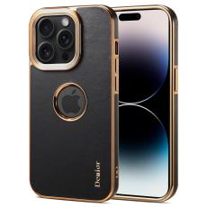 DENIOR - DENIOR iPhone 14 Pro Max Fodral PC+TPU+Äkta Läder Svart
