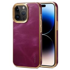 DENIOR - DENIOR iPhone 15 Pro Max Skal i äkta läder och PC - Lila