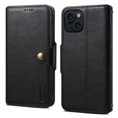 DENIOR - DENIOR iPhone 15 Plånboksfodral Äkta Läder Svart