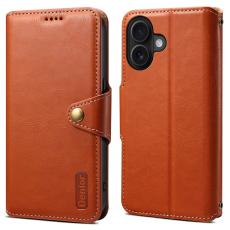 DENIOR - DENIOR iPhone 16 Fodral Plånbok Äkta Läder - Brun