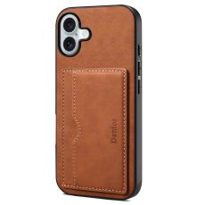 DENIOR - DENIOR iPhone 16 Plus Fodral Kortfack Ställ Retro Läder+PC+TPU Brun