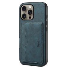 DENIOR - DENIOR iPhone 16 Pro Fodral Kortfack Ställ Retro Läder+PC+TPU Blå