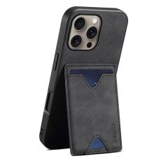 DENIOR - DENIOR iPhone 16 Pro Max Fodral Läder + TPU Med Kortfack - Svart