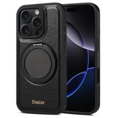 DENIOR - DENIOR iPhone 16 Pro Max Fodral Rotera Magnetisk Ställning Äkta Läder Svart