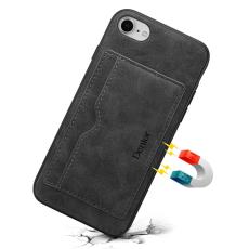 DENIOR - DENIOR iPhone 16e Fodral Kortfack Ställ Retro Läder + PC + TPU - Svart
