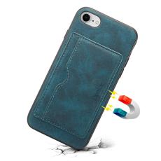 DENIOR - DENIOR iPhone 16e Fodral Kortfack Ställ Retro Läder+PC+TPU Blå