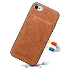 DENIOR - DENIOR iPhone 16e Fodral Kortfack Ställ Retro Läder+PC+TPU Brun