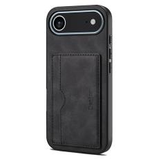 DENIOR - DENIOR iPhone Air Fodral Kortfack Ställ Läder Svart