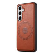 DENIOR - DENIOR Samsung Galaxy S24 Fodral Äkta Läder Magnetisk - Brun