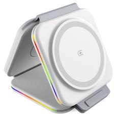 OEM - F21 Fällbar 3-i-1 Multifunktionell 15W Magnetisk Trådlös Laddare - Vit