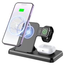 OEM - HT-514 3-i-1 Fällbar Laddningsdocka 15W Trådlös Laddare - Svart