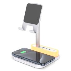 OEM - HT-531 Trådlös laddare 15W med nattlampa och telefonstativ - Vit
