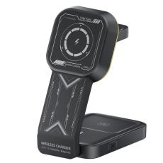 OEM - HT-538 3-i-1 Fällbar 15W Magnetisk Trådlös Laddare med Nattlampa - Svart