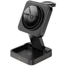 OEM - LHT-69 Telefonklocka Hörlurar 3-i-1 Skrivbordsladdare Fällbar Magnetisk - Svart