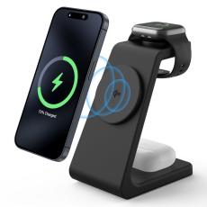 OEM - M3 3-i-1 Magnetisk Trådlös Laddare för iPhone, Apple Watch, AirPods - Svart