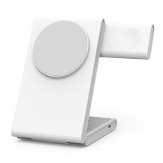 OEM - M5 Fällbar 15W Laddningsställ för iPhone 12-15 / iWatch / AirPods - Vit+Grå
