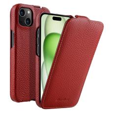 Melkco - MELKCO iPhone 15 Plus Fodral Vertikalt Flip Äkta Läder + PC Röd