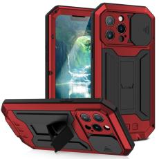 R-JUST - R-JUST iPhone 13 Pro Skal med Ställ och Tempererat Glas Röd