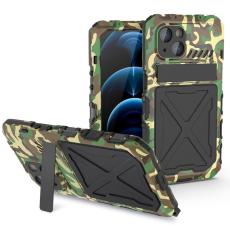 R-JUST - R-JUST iPhone 14 Skal Kickstand Silikon + Metall Kamouflage