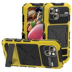 R-JUST - R-JUST iPhone 15 Skal Silikon+Metal med Härdat Glas - Gul