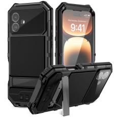 R-JUST - R-JUST iPhone 16 Plus Skal PC+Silicone+Metal Ställ - Svart