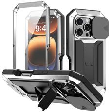 R-JUST - R-JUST iPhone 16 Pro Kickstand Skal Silicone+Metal+PC Silver